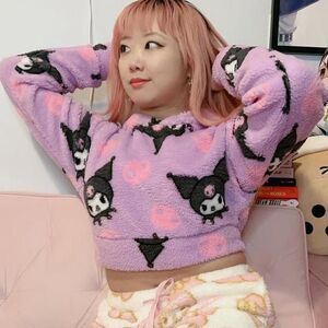 Sanrio Kuromi Fluffy Cropped Hoodie